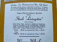 1960's THE WAGON WHEEL Restaurant Menu Rockton Illinois