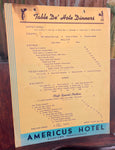 1940 AMERICUS HOTEL Restaurant Table De Hote Dinner Menu Allentown Pennsylvania