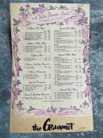 1950's THE GOURMET Restaurant Vintage Wine List Menu Honolulu Hawaii