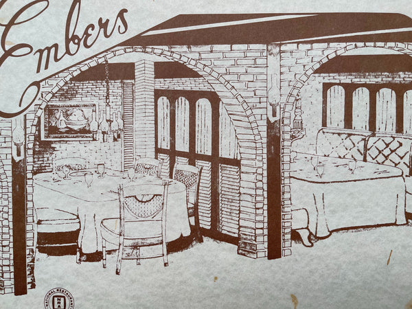 1980's THE EMBERS Restaurant Menu Clarence Tuma One Pound Pork Chop Mt. Pleasant
