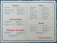 Vintage WILLOUGHBY'S Restaurant Menu