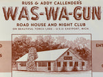 1960's Placemat Russ & Addy Callender's WAS-WA-GUN Road House Eastport Michigan