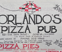 Vintage Menu ORLANDO'S PIZZA PUB Pizza Pie Geneva Illinois St. Charles Batavia