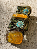 VINTAGE EXPANDABLE BRACELET Metal Stone Glass Enamel Jewelry - Estate Sale Find