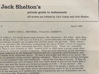 1969 Restaurant Review SAM'S GRILL Imperial Palace JONESY'S San Francisco Napa