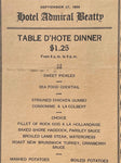 1928 HOTEL ADMIRAL BEATTY Restaurant Table D'Hote Dinner Menu $1.25 Canada