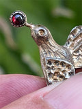 Vintage LONG TAILED HUMMINGBIRD Mexico 925 Sterling Silver Brooch Pin Ruby Color