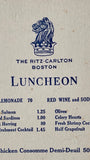 1957 Original Large Luncheon Menu THE RITZ CARLTON BOSTON Massachusetts