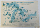 1960's Placemat GREAT LAKES VACATIONLAND Lake Erie Huron Superior Michigan Ontar