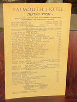 1946 FALMOUTH HOTEL Original Dining Room Restaurant Menu