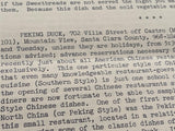 1968 Jack Shelton Restaurant Review ORSI'S Des Alpes PEKING DUCK San Francisco