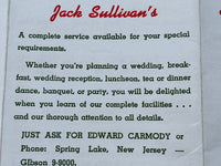 1960's JACK SULLIVAN'S LODGE Hotel Restaurant Menu Spring Lake New Jersey Shore