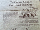 1980's THE EMBERS On The BAY Restaurant Menu One Pound Pork Chop Traverse City