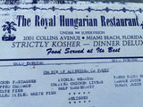1980's The ROYAL HUNGARIAN RESTAURANT Vintage Dinner Menu Miami Beach Florida