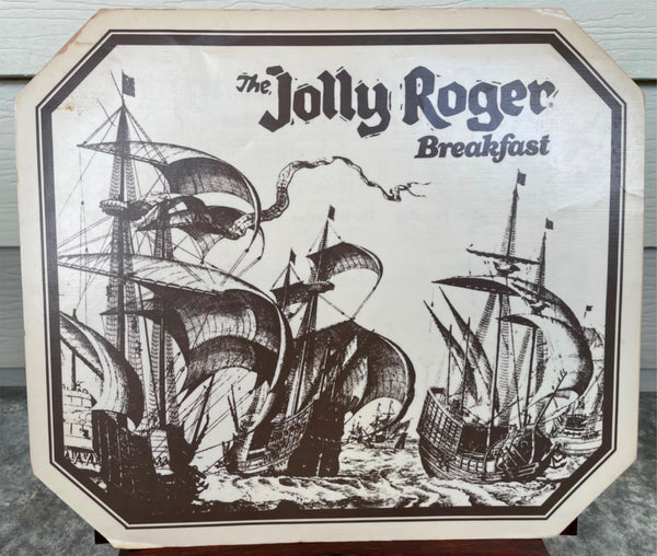 1970's Laminated Breakfast Menu THE JOLLY ROGER Restaurant Buccaneer Pirate Art
