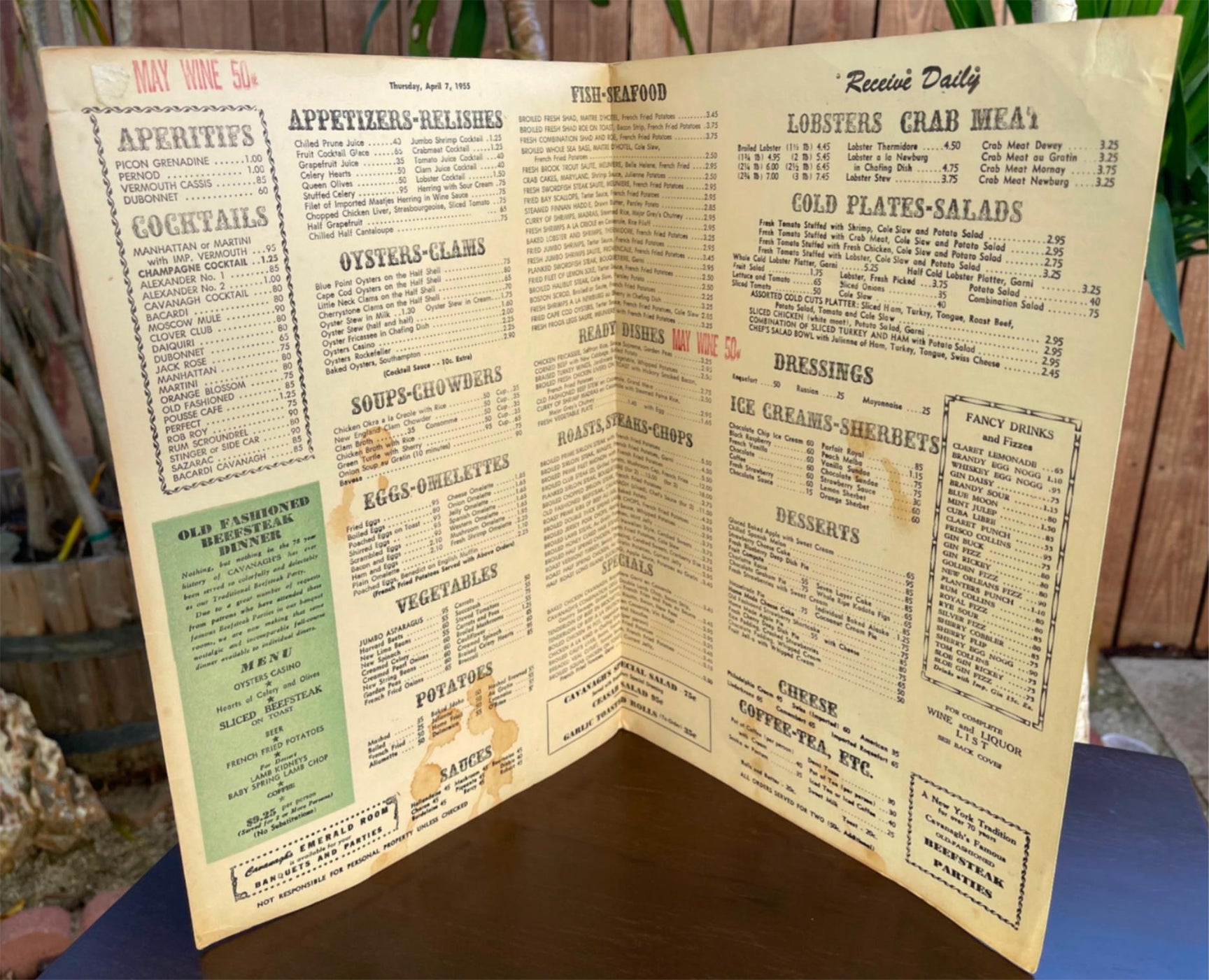 1955 CAVANAGH'S Restaurant Large Dinner Menu New York Eugene Karlin Co ...