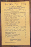 1946 FALMOUTH HOTEL Original Dining Room Restaurant Menu