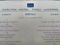1961 CARLTON HOTEL TIVOLI Restaurant Menu Lucerne Switzerland Rolex Bucherer Ad