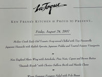 2007 Prix Fixe Menu LA TOQUE Restaurant Ken Frank Kitchen Napa Valley California