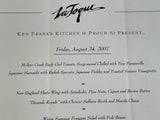 2007 Prix Fixe Menu LA TOQUE Restaurant Ken Frank Kitchen Napa Valley California