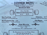 1980's The CHESANING HERITAGE HOUSE & Rathskeller Restaurant Menu Michigan