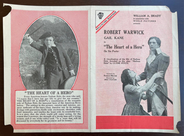1916 ROBERT WARWICK in THE HEART of a HERO Nathan Hale Rare Silent Film Herald
