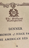 1930 Menu RED CROSS In Honor JUDGE JOHN BARTON PAYNE Willard Hotel Washington DC