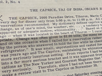 1968 Restaurant Review THE CAPRICE Taj Of India OSCAR'S BISTRO Tiburon Hayward Frisco