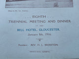 1916 BELL HOTEL Menu Old Glo'strians Gloucester County School Hempsted Glostrian