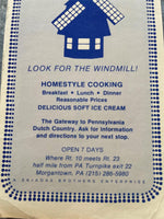 Vintage WINDMILL FAMILY RESTAURANT Advertisement Card Morgantown Pennsylvania