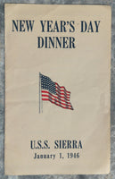 1946 U.S.S. Sierra AD-18 Original WWII New Year's Day Dinner Menu Shanghai China