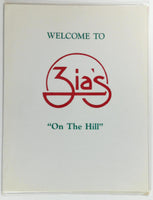 1980's Original Menu ZIA'S ON THE HILL St. Louis Missouri