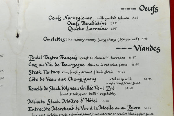 1980's Original Menu BISTRO FRANCAIS Restaurant Washington DC – Vintage ...