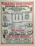 1985 Grand Opening Menu Advertisement PIZZERIA LA PICCOLA Newbury Park CA