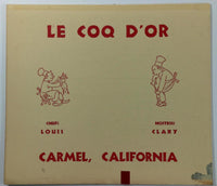 1969 Original Menu LE COQ D'OR French Restaurant Carmel By The Sea California