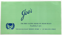 1960's Vintage Menu JOE'S Eating House Restaurant Miami Beach FL Stone Crabs $5