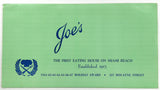 1960's Vintage Menu JOE'S Eating House Restaurant Miami Beach FL Stone Crabs $5