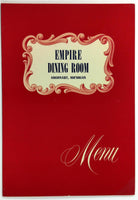 Vintage Sample Menu EMPIRE DINING ROOM Argonaut Michigan