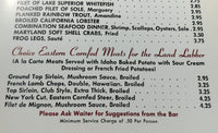 1950's Menu THE CAPTAIN'S TABLE Seafood House Restaurant Los Angeles California