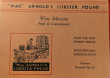 1930's WINE LIST Menu MAC ARNOLD'S LOBSTER POUND Buzzard's Bay Massachusetts