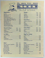 Original Menu MR. CHOW Chinese Restaurant Bartow Florida