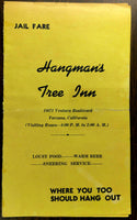 1940's Jail Fare Menu HANGMAN'S TREE INN Restaurant Tarzana California Hang Out