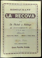 Old Menu RESTAURANT LA RECOVA De Micheli Y Addiego Buenos Aires Argentina