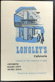 Old Vintage Brochure LONGLEY'S CAFETERIA Restaurant History New York City