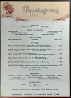 1960 Original Thanksgiving Menu TROPICAL ACRES Restaurant Yonkers New York