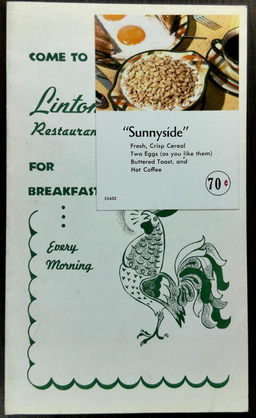 1959 Original Breakfast Menu LINTON'S Restaurant Philadelphia Pennsylvania