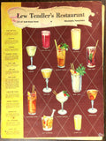 1950's Menu LEW TENDLER'S Restaurant Philadelphia Pennsylvania Drink Recipes