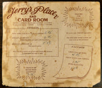 1970's Original Menu JERRY'S PLACE & CARD ROOM Restaurant Oceanside California