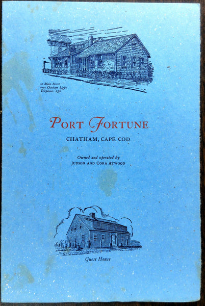 1930's Menu PORT FORTUNE Restaurant Chatham Cape Cod Massachusetts Atwood Family