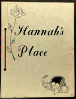 1980's Original Menu HANNAH'S PLACE Restaurant